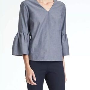 Banana Republic Blue Chambray V Neck Bell Sleeve Blouse Small